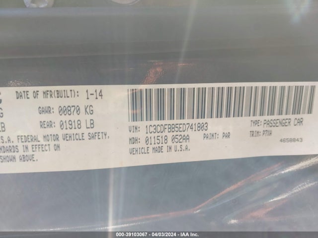 Dodge DART SXT 2014 1C3CDFBB5ED741803 Image 9