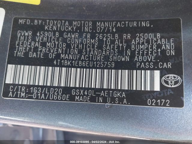 4T1BK1EB6EU125759 Toyota AVALON XLE