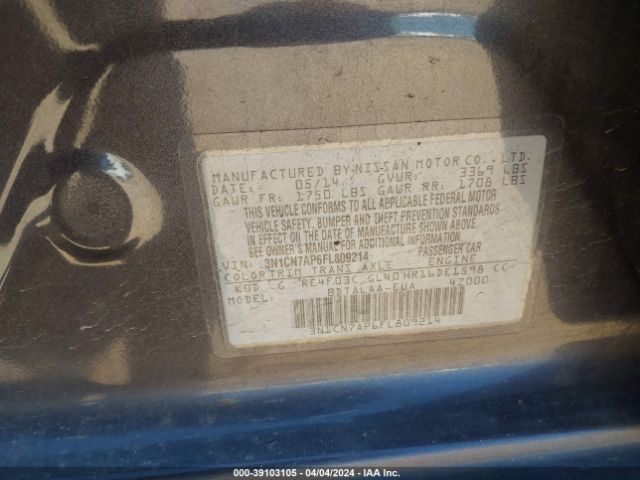 3N1CN7AP6FL809214 Nissan Versa 1.6 S/1.6 S+/1.6 Sl/1.6 Sv