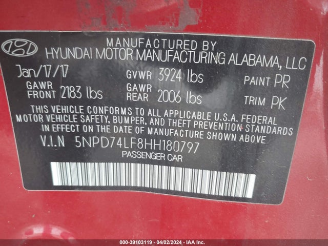 Hyundai ELANTRA SE 2017 5NPD74LF8HH180797 Image 9