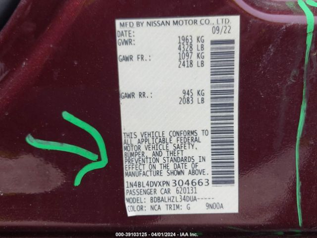 1N4BL4DVXPN304663 Nissan Altima Sv Fwd