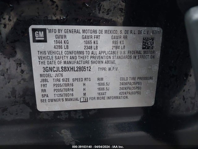 Chevrolet Trax Lt 2017 3GNCJLSBXHL280512 Image 9
