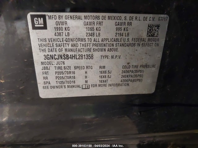 Chevrolet TRAX LS 2017 3GNCJNSB4HL281358 Image 9