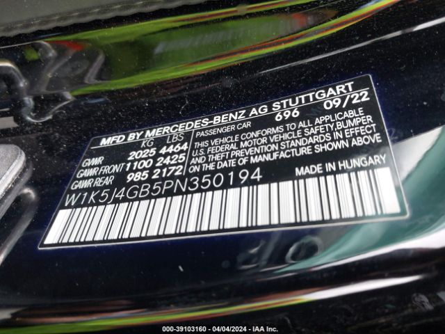 W1K5J4GB5PN350194 Mercedes-Benz Cla 250 Coupe