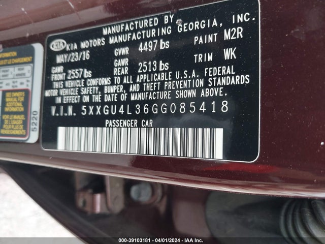 KIA OPTIMA EX 2016 5XXGU4L36GG085418 Image 9