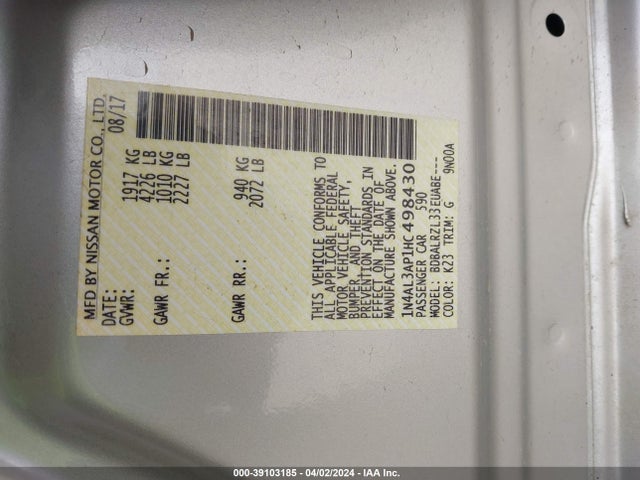 Nissan Altima 2.5 Sl 2017 1N4AL3AP1HC498430 Image 9