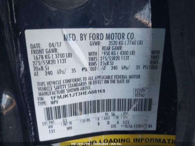 1FMJK1JT3HEA68168 Ford Expedition El Xlt