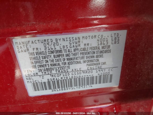 Nissan Sentra Sr Xtronic Cvt 2020 3N1AB8DV1LY293116 Image 9