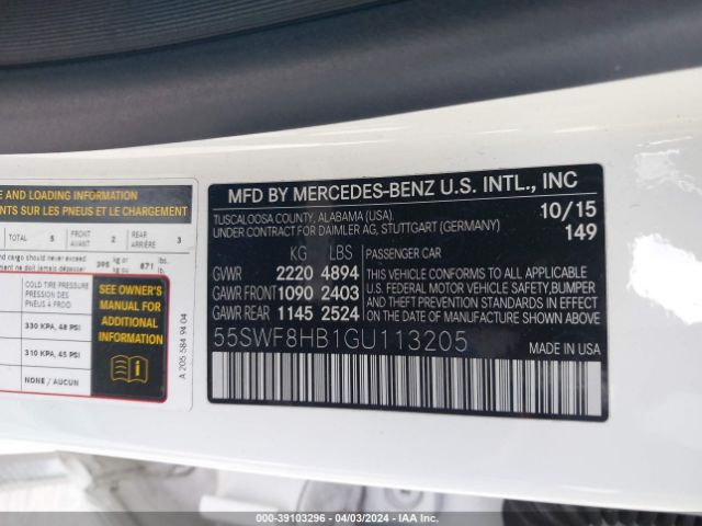 55SWF8HB1GU113205 Mercedes-Benz Amg C 63 S