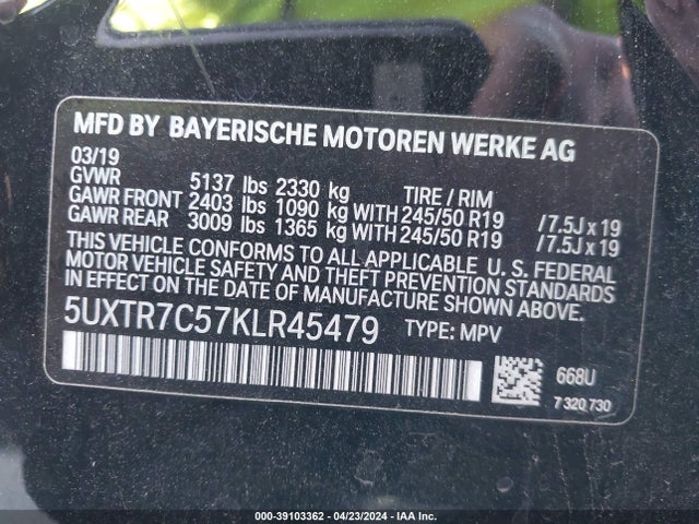 BMW X3 Sdrive30i 2019 5UXTR7C57KLR45479 Image 9