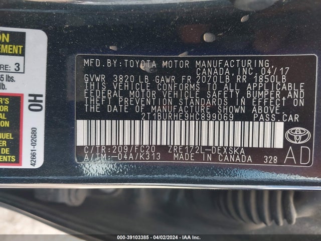 Toyota COROLLA SE 2017 2T1BURHE9HC899069 Image 9