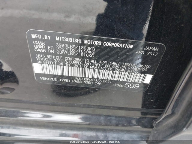 JA32U2FU1HU012051 Mitsubishi Lancer Es/le