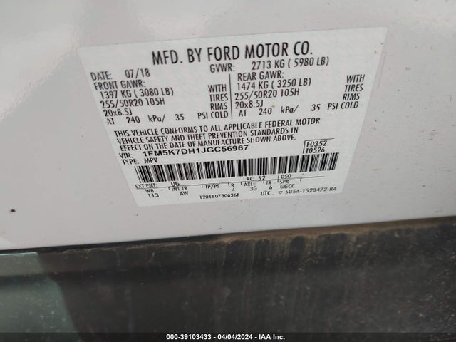 Ford EXPLORER XLT 2018 1FM5K7DH1JGC56967 Image 9