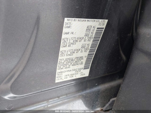 1N6BA1F49GN502568 Nissan Titan Xd Pro-4x Diesel