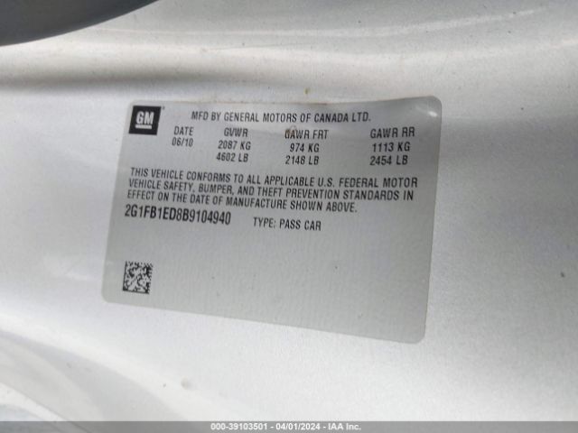 2011 CHEVROLET CAMARO 2G1FB1ED8B9104940 Photo 8