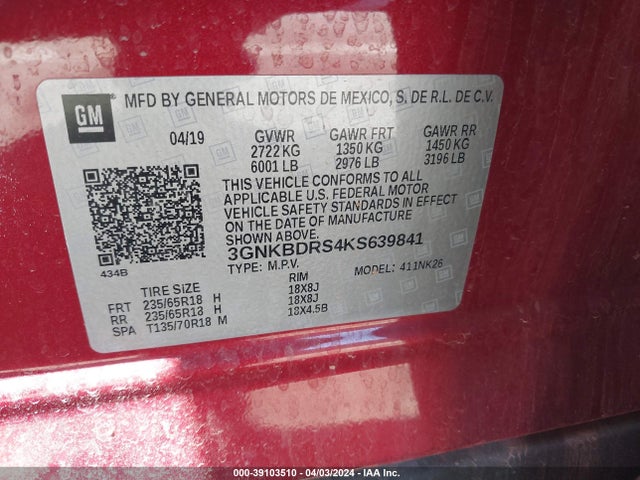Chevrolet Blazer 2019 3GNKBDRS4KS639841 Image 9