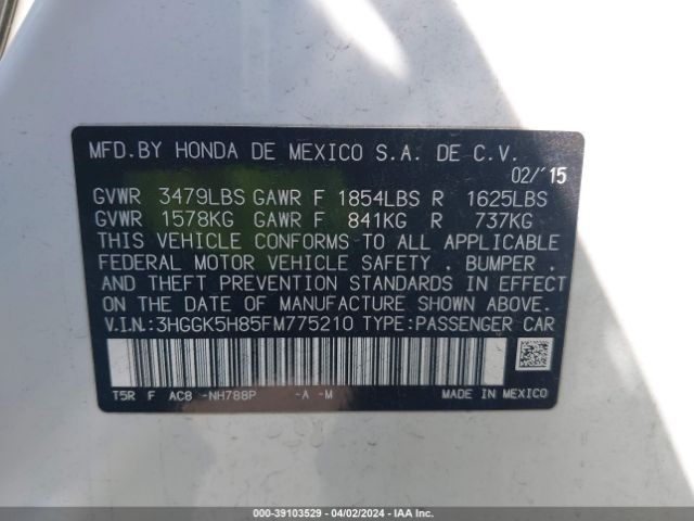 3HGGK5H85FM775210 Honda Fit Ex/ex-l