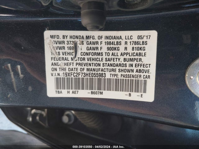 Honda CIVIC EX 2017 19XFC2F73HE055983 Image 9