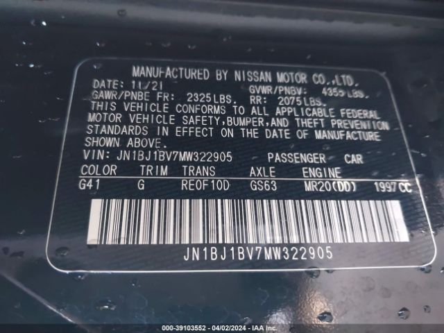 JN1BJ1BV7MW322905 Nissan Rogue Sport Sv Fwd Xtronic Cvt