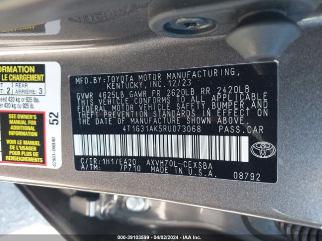 4T1G31AK5RU073068 Toyota Camry Hybrid Se