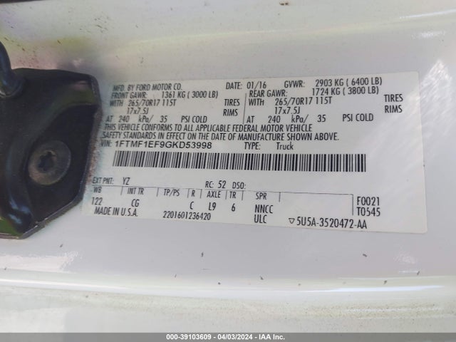 Ford F-150 Xl 2016 1FTMF1EF9GKD53998 Image 9