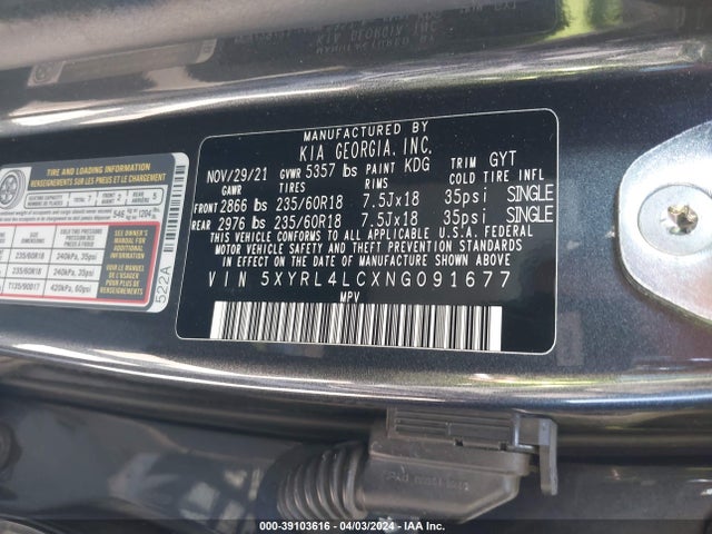 KIA SORENTO S 2022 5XYRL4LCXNG091677 Image 9