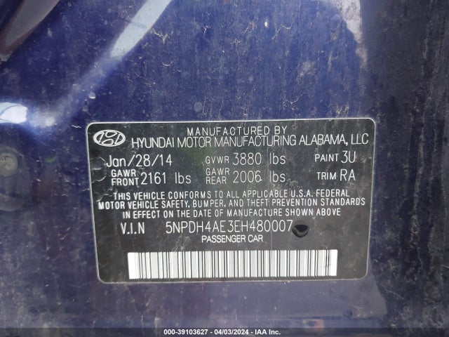 Hyundai ELANTRA SE 2014 5NPDH4AE3EH480007 Image 9