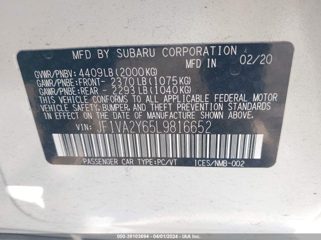 JF1VA2Y65L9816652 Subaru Wrx Sti Limited