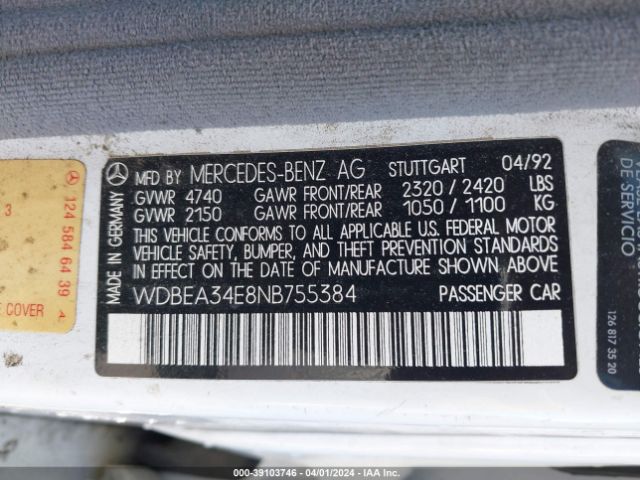 1992 MERCEDES-BENZ 400 WDBEA34E8NB755384 Photo 8