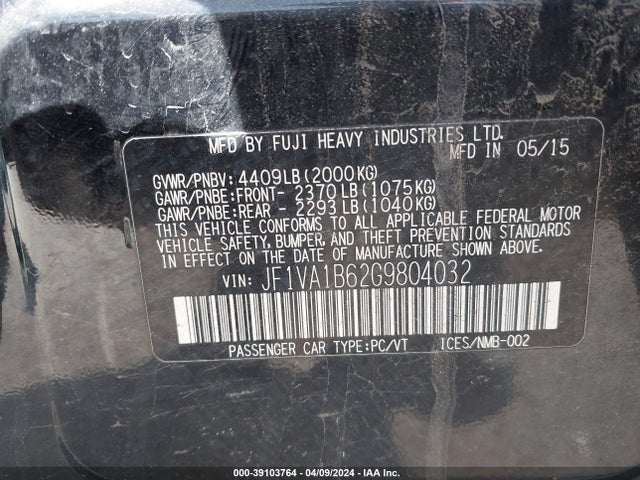 Subaru WRX 2016 JF1VA1B62G9804032 Image 9
