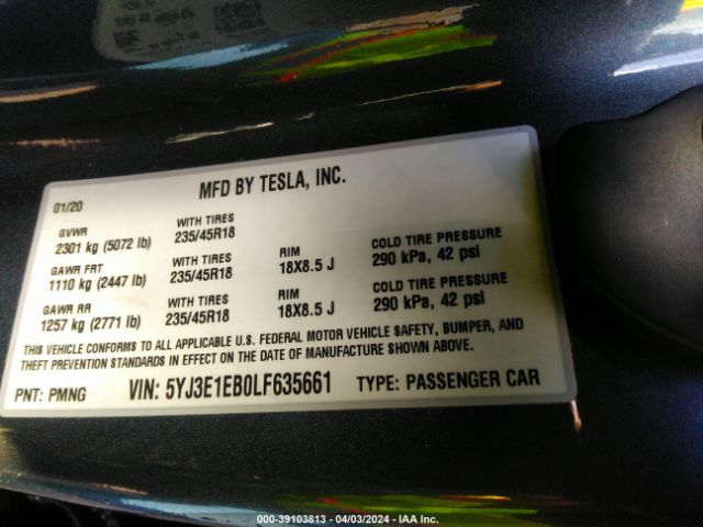 2020 TESLA MODEL 3 5YJ3E1EB0LF635661 Photo 8