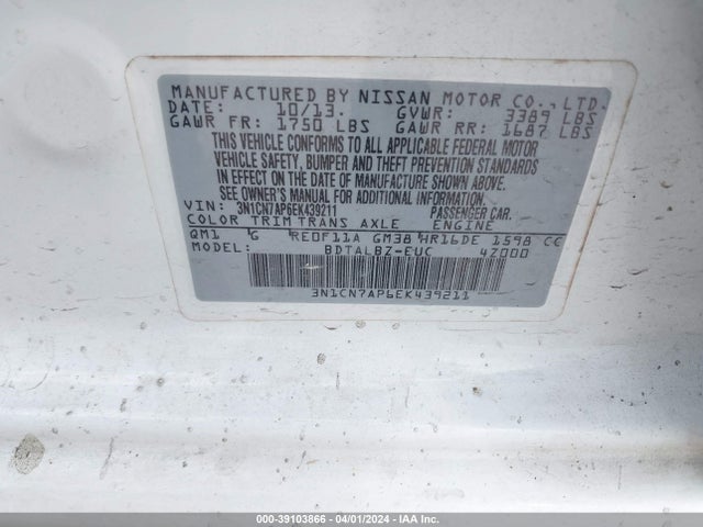 Nissan Versa 1.6 Sv 2014 3N1CN7AP6EK439211 Image 9