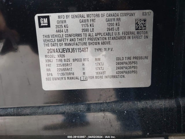 Chevrolet EQUINOX LT 2018 2GNAXJEVXJ6115487 Image 9