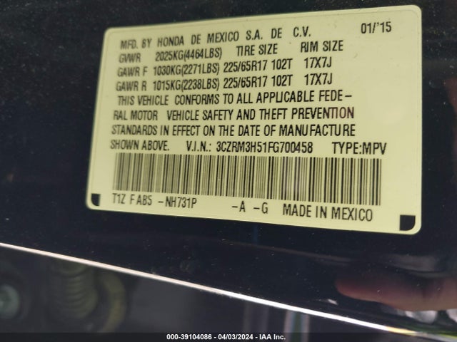Honda CR-V EX 2015 3CZRM3H51FG700458 Image 9