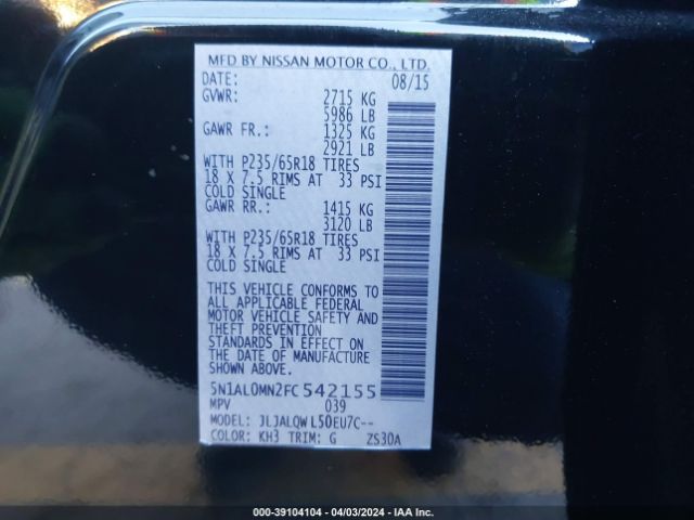 5N1AL0MN2FC542155 Infiniti QX60