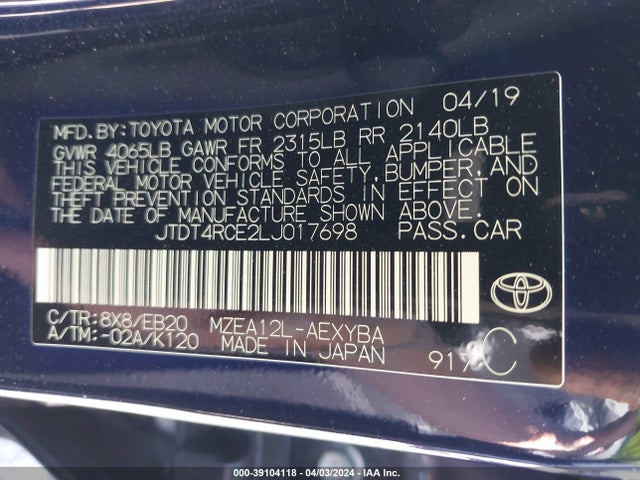 Toyota Corolla Xse 2020 JTDT4RCE2LJ017698 Image 9