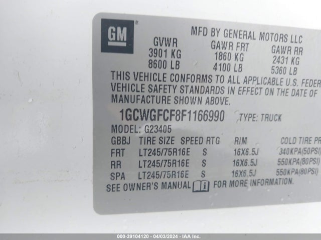 Chevrolet Express 2500 Work Van 2015 1GCWGFCF8F1166990 Image 9