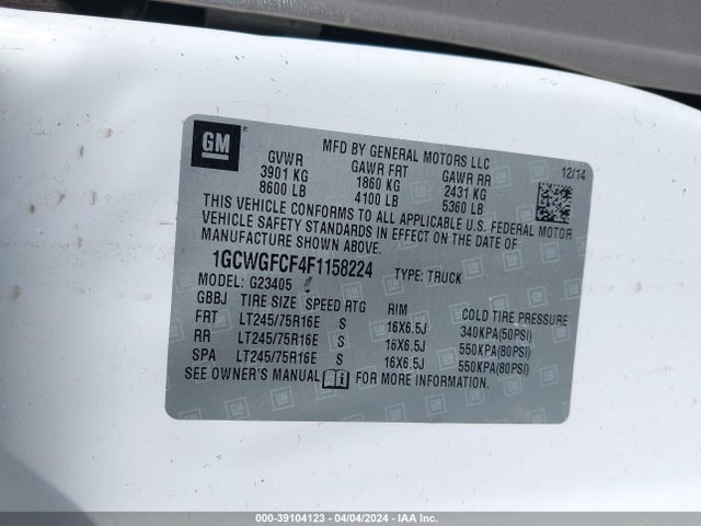 Chevrolet Express 2500 Work Van 2015 1GCWGFCF4F1158224 Image 9