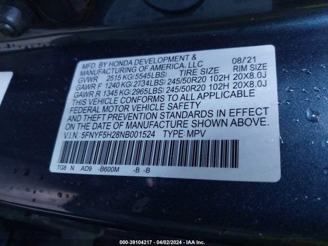 Honda Pilot 2wd Special Edition 2022 5FNYF5H28NB001524 Image 9