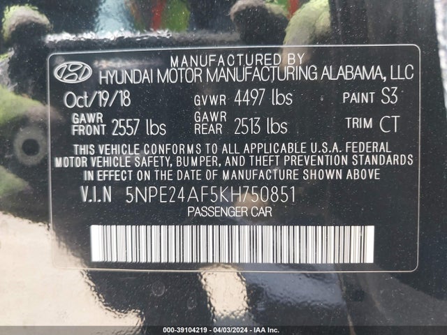Hyundai SONATA SE 2019 5NPE24AF5KH750851 Image 9