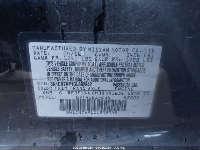 Nissan Versa 1.6 Sv 2016 3N1CN7AP1GL892942 Image 9