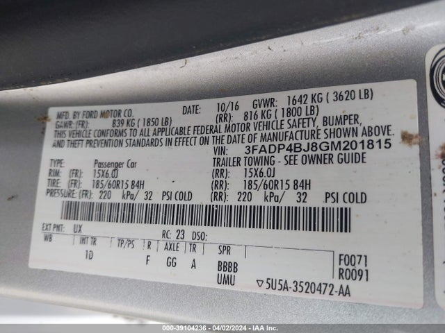 Ford FIESTA SE 2016 3FADP4BJ8GM201815 Image 9