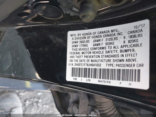 Honda Civic Ex-l 2018 2HGFC1F7XJH641652 Image 9
