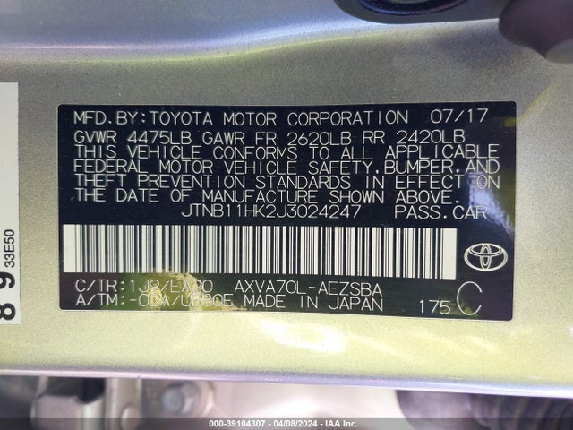 Toyota CAMRY SE 2018 JTNB11HK2J3024247 Image 9