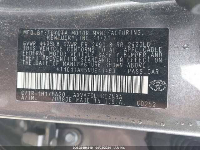 Toyota CAMRY LE 2022 4T1C11AK5NU641463 Image 9