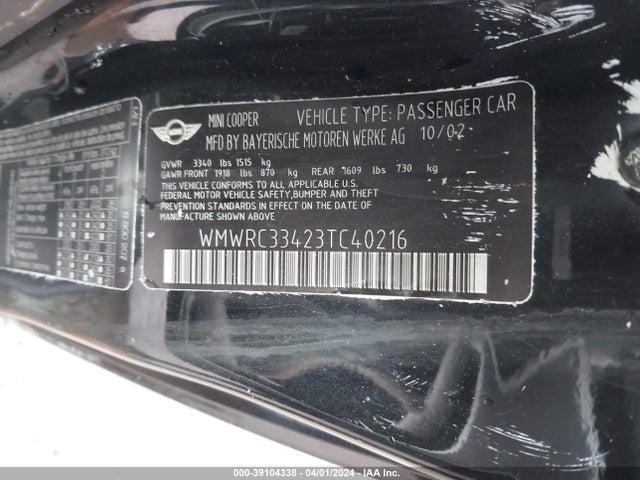 2003 MINI COOPER WMWRC33423TC40216 Photo 8