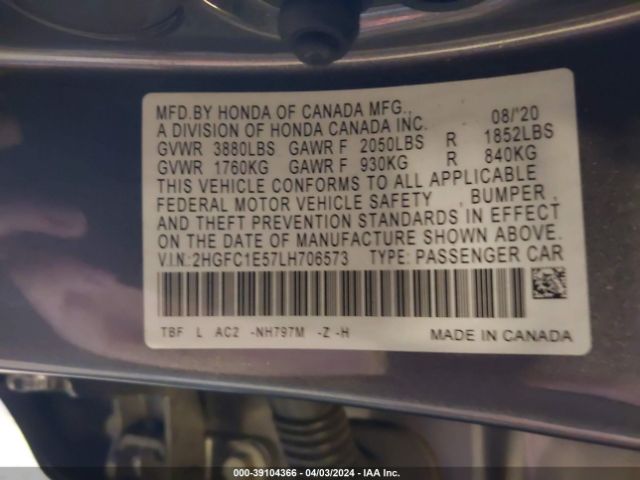 2HGFC1E57LH706573 Honda CIVIC SI SEDAN