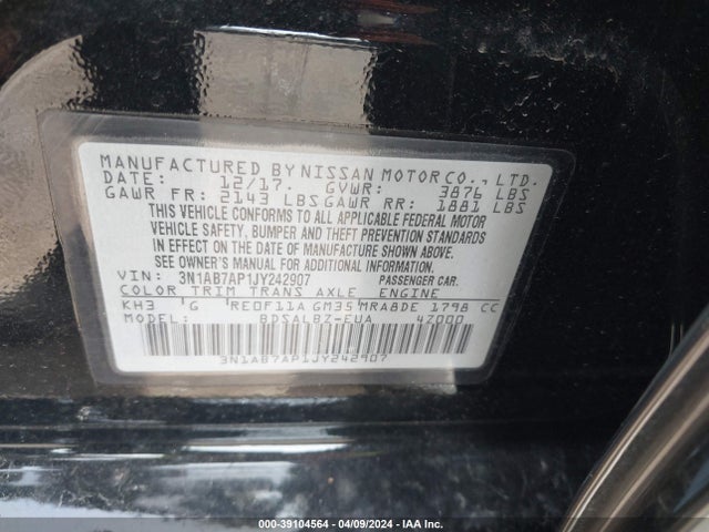Nissan SENTRA S 2018 3N1AB7AP1JY242907 Image 9