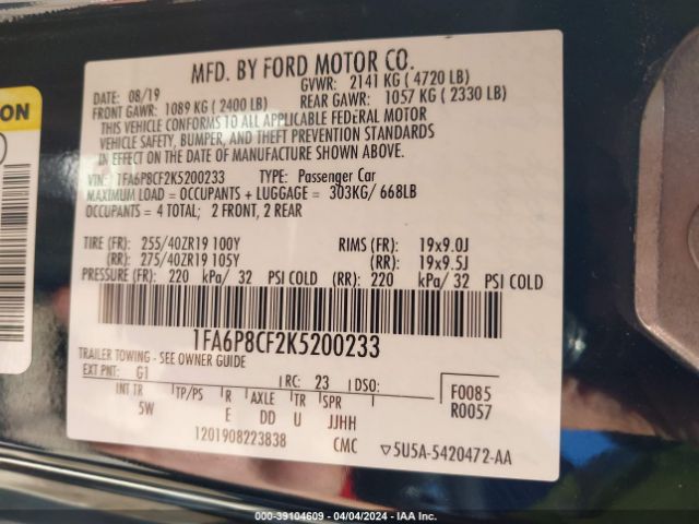 1FA6P8CF2K5200233 Ford Mustang Gt Premium