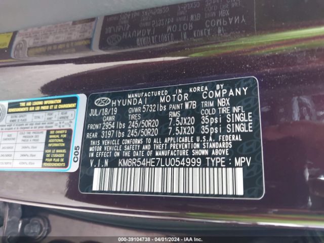 KM8R54HE7LU054999 Hyundai Palisade Limited